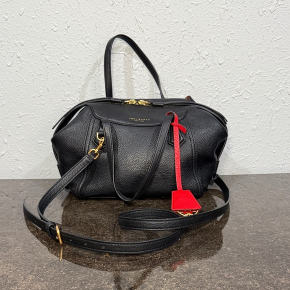 Tory Burch Perry Small Satchel Crossbody Shoulder Leather Bag‎ Black - Picture 2 of 11